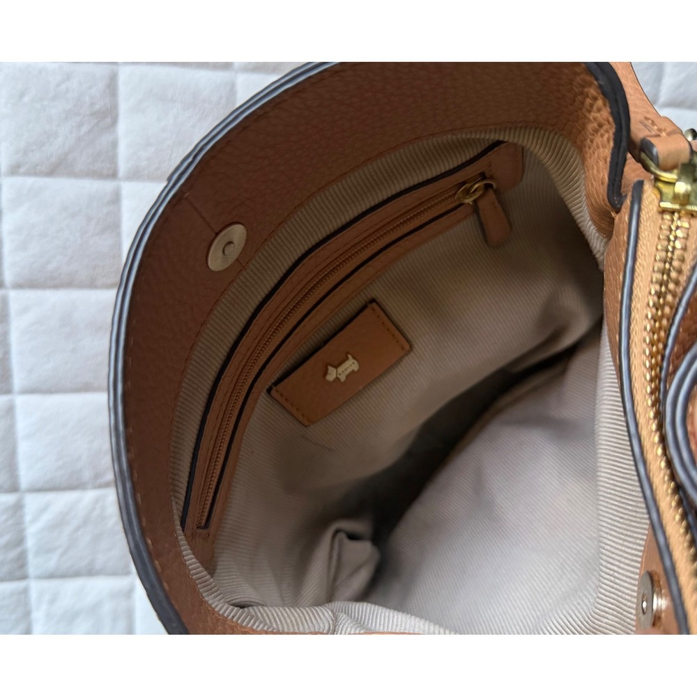 Y2K Radley London Shoulder Bag Tan Brown Leather Purse Designer Coquette Classic - Picture 4 of 10